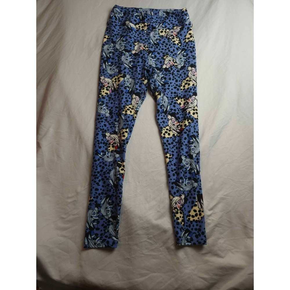 LuLaRoe Leggings Womens One Size Blue Disney Cruella De Vil Dalmatians Spotted